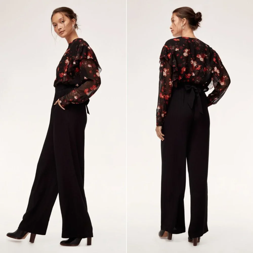 Aritzia Wilfred Faun Pant Long Black Crepe Flowy Trousers - Size XS - Picture 2 of 13